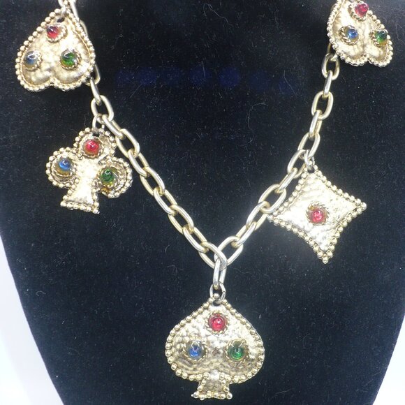 Vintage 1980's French Designer Edouard Rambaud Unsigned Card Theme Necklace - Picture 1 of 7